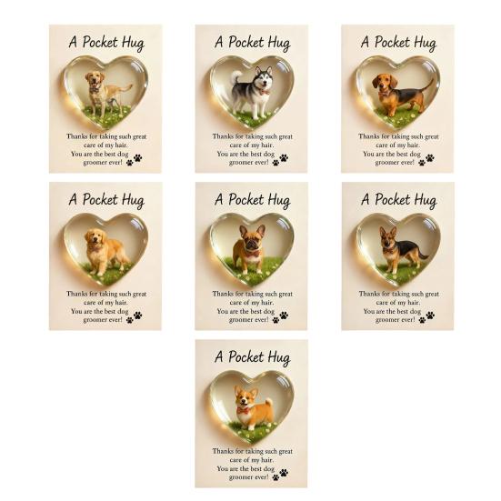 Kieszonkowy przytulasek dla psiego groomera z kartką z życzeniami Akrylowy w kształcie serca Żeton kieszonkowy do przytulania dla groomerów zwierząt Domowy upominek podziękowanie dla groomera Pamiątka na pamiątkę