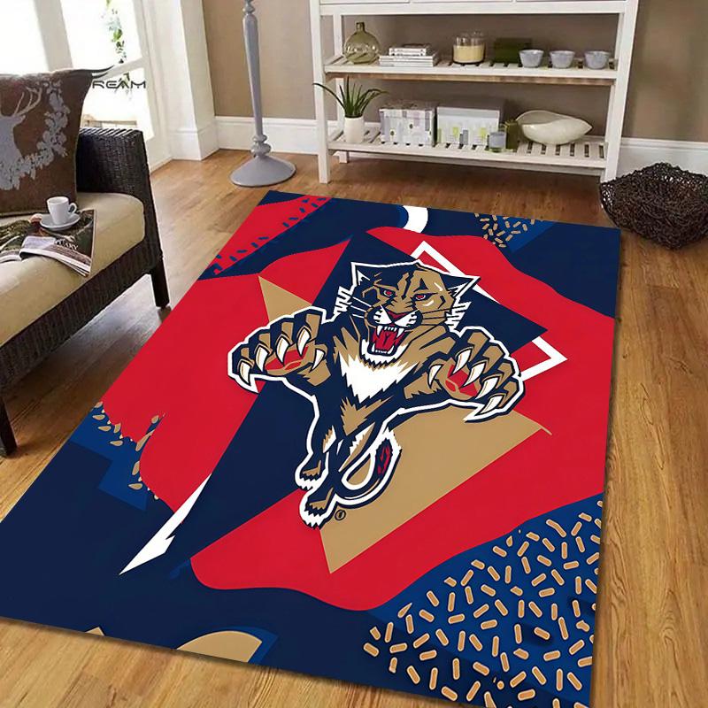 Florida Panthers2 Flannel Pattern Square Carpet,Area Rug,Carpet Rug for Living Room Bedroom Sofa Playroom Decor,Non-slip Floor Mat