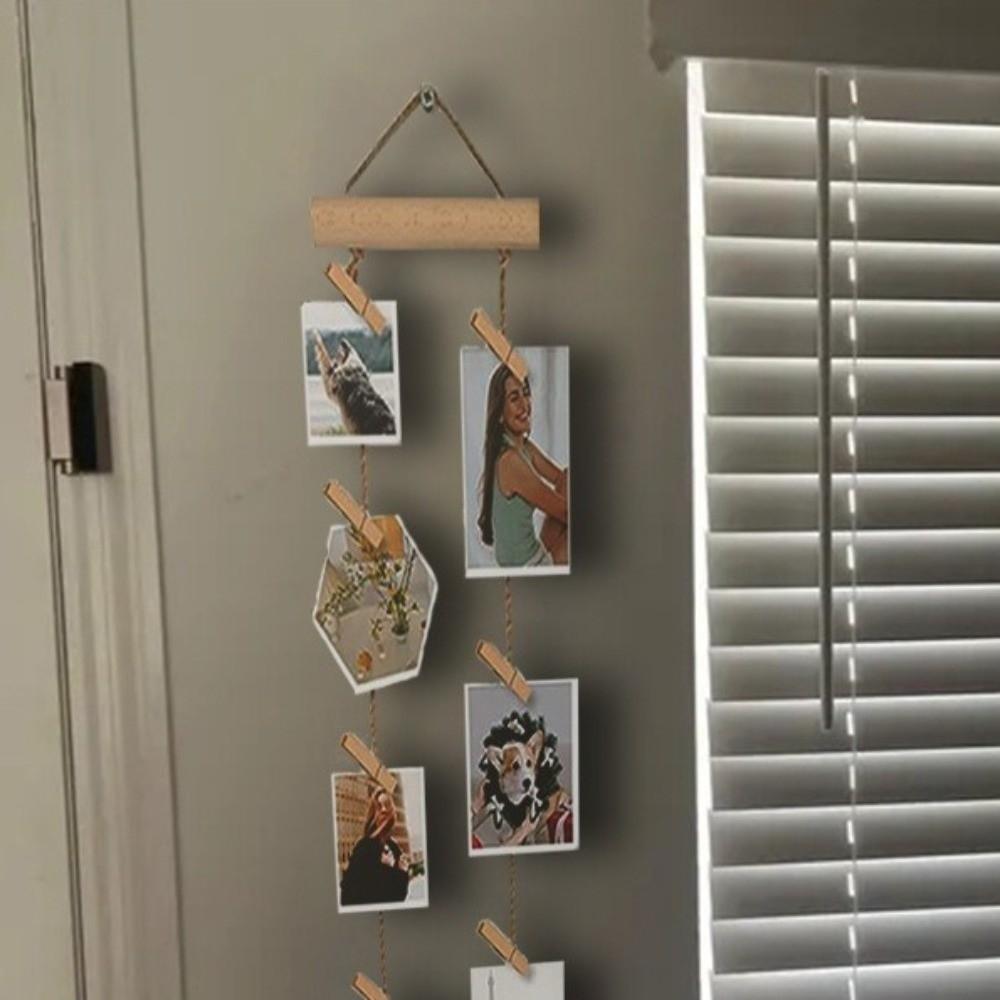Nordik Tarz Ahşap Asılı Fotoğraf Klipsi Minimalist Fotoğraf Kolaj Çerçevesi Duvar Dekorasyon Çerçevesi Ofis