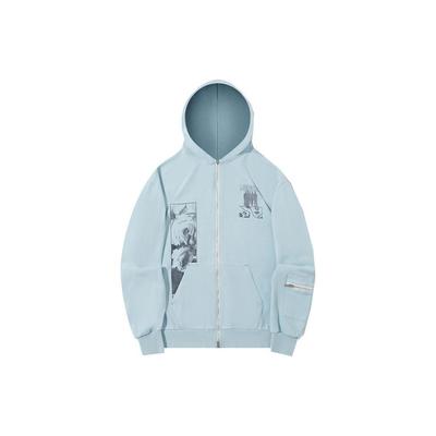 Li Ning X Pleasures Kollaboration Scheibendruck Buchstaben Reißverschluss Hoodie Unisex Hoodies Vergissmeinnicht-Blau AWDTC03-2