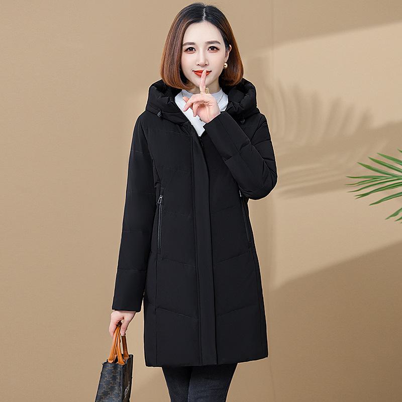 Luxurious Women's Mid-Length White Duck Down Jacket with Hood