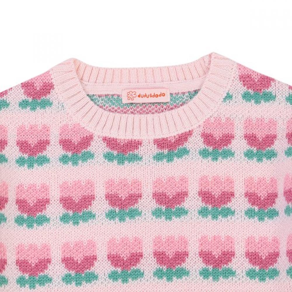 Dudu   Dodo Pink Tulip Toddler Long Sweater Dkztsr01