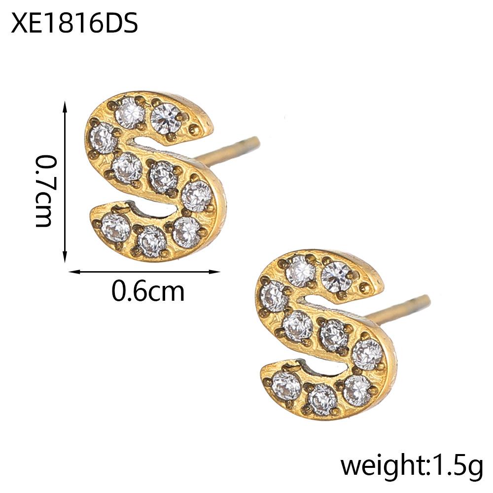 CARLIDANA A-Z Alphabet Initial 26 Letter Stainless Steel Gold Plated Cubic Zircon Paved Fashion Jewelry CZ Stone Stud Earring