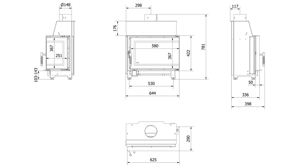 Right Steel Air Fireplace KRATKI SIMPLE 6 kW 150