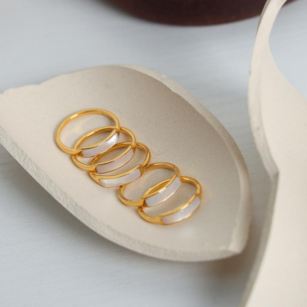 Elegant White Mother-of-Pearl Inlaid Titanium Steel Ring for Women