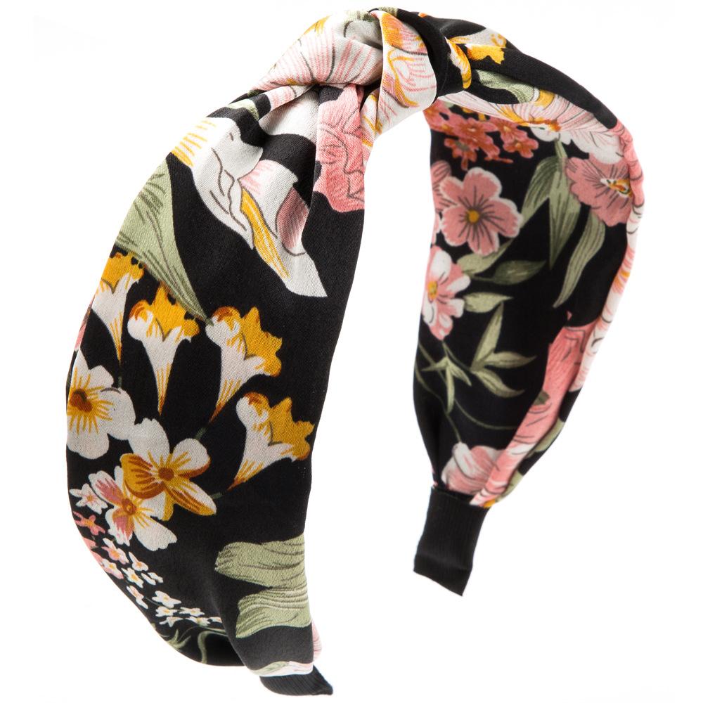 Headbands for Women Floral Pattern Knotted Wide Headbands Cross Knot Hair Bands Vintage Hairband Headbands Accessories