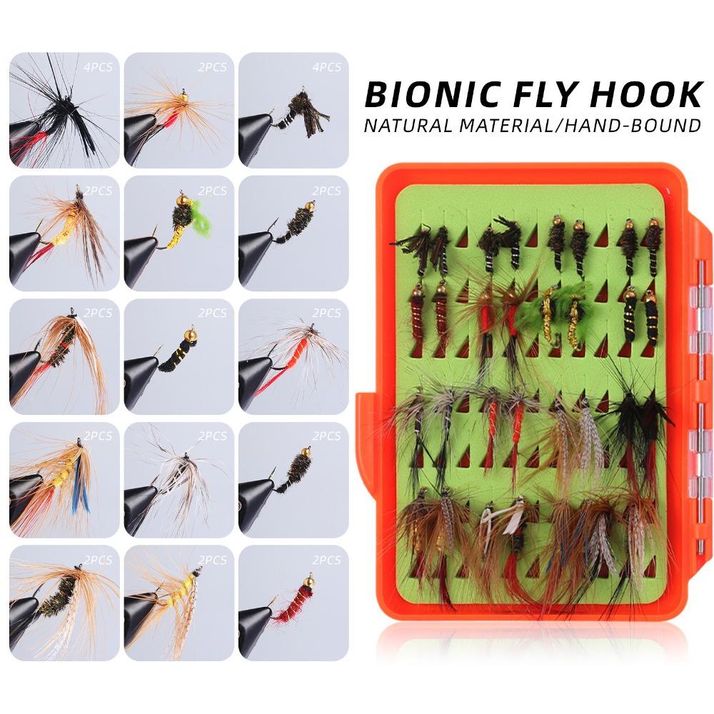 30/32PCS with Flat Box Fishing Flies Assortment Lightweight Fly Fishing Bait Kit  For Trout