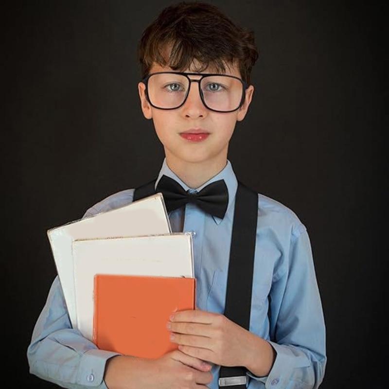 Halloween Bookish Costume Accessories Adjustable Men Brace with Bowtie Eyeglasses for Men Women Halloween Masquerade