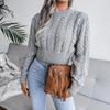 Knit Sweater Women Autumn Winter Long Sleeve Twist Neck S-XXL Crop