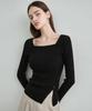 MONGDOL Square Neck Layered Diagonal Button Ribbed Knit Top Mdkt123_6 Colors