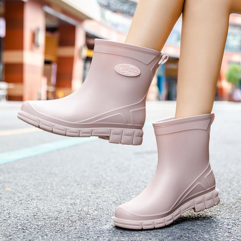 [One piece] Non-slip water shoes women's short rain shoes student fashion rain boots thermal rubber shoes low tube water shoes