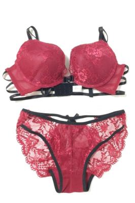 Conjunto Sexy de Sutiã com Tanga nas Costas e Shorts Renda Decote com Aro Sutiã Cruzado Design Importado do Exterior Lingerie Roupa Íntima Vermelho A70 B70 (Bordeaux 70AB)