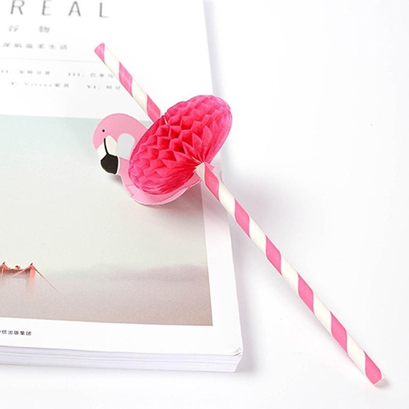 5Pcs Pink Flamingo Paper Straws Luau Tropical Beach Party Barware Favor