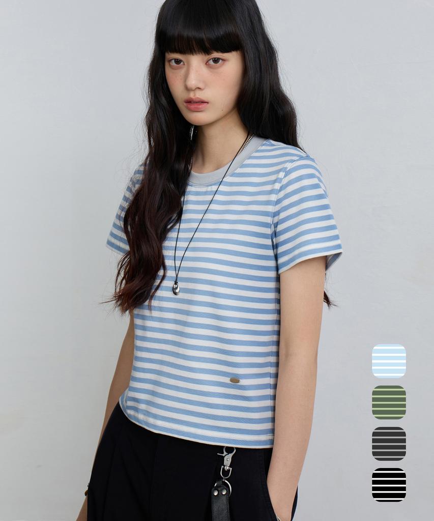 Yujen Ribbed Color Block Stripe Short Sleeve T-Shirt_4 Color
