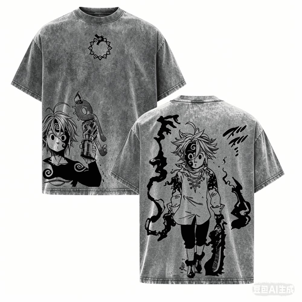 Seven Deadly Sins Washed T-shirt Year round clothing high quality personality Clothes Plus Size Unisex New Model Washed Vintage Loose