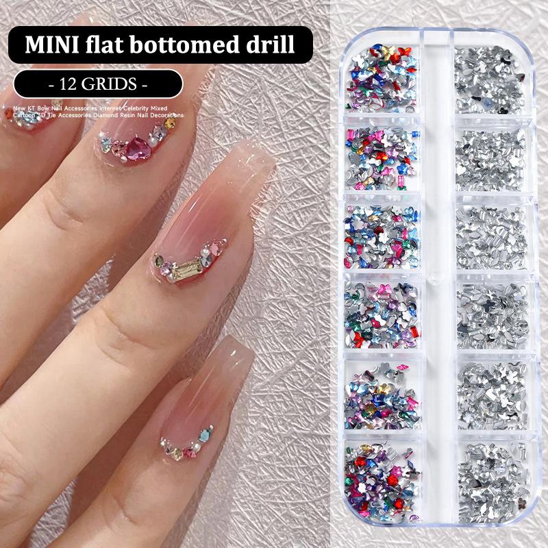 D Iamonds Strass Manicure Tip 3D Decoration 12 Grids/Box Mixed Nail Art Multi Shape Flat Back Crystal Rhinestone Dazzling
