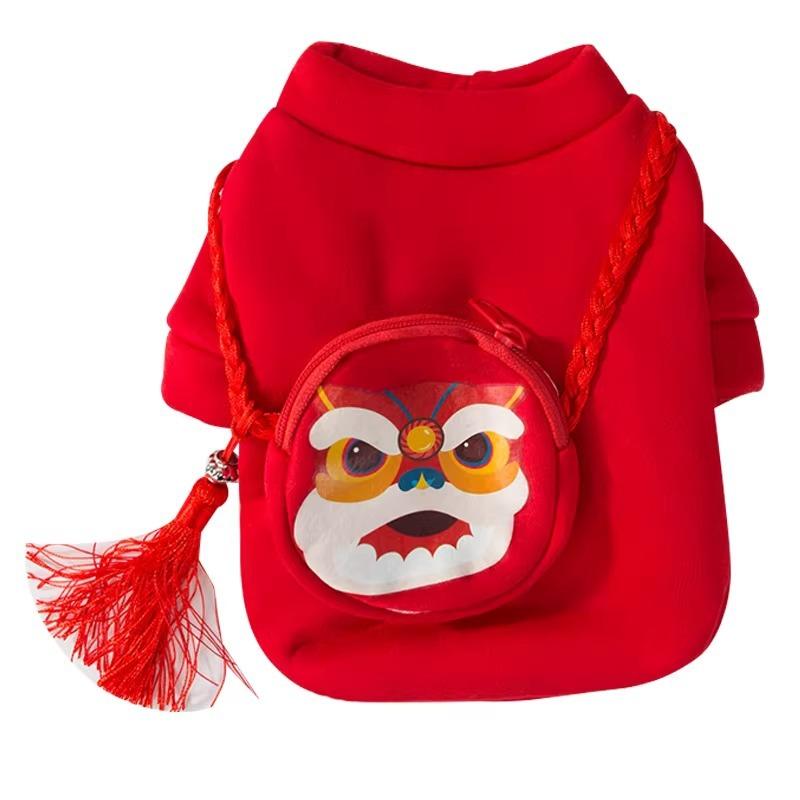 Hund Neujahrspullover Chinesisches Neujahr Löwentanz dreidimensionaler Rucksack Teddy Bigbear Neujahrsfeier zweibeinige Haustierkleidung
