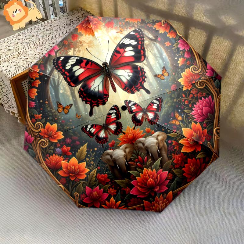 1 PC Automatic Folding Umbrella - 3D Butterfly Pattern, Portable & Foldable Design with 8 Ribs, Christmas Birthday Gifts