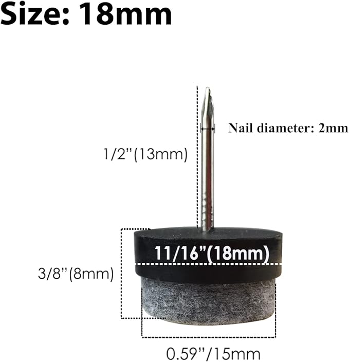 Nail-on Felt Pads, 30 Pcs Round Felt Furniture Sliders Pads Heavy Duty Floor Protectors for Wooden Chair Sofa Table Leg Feet
