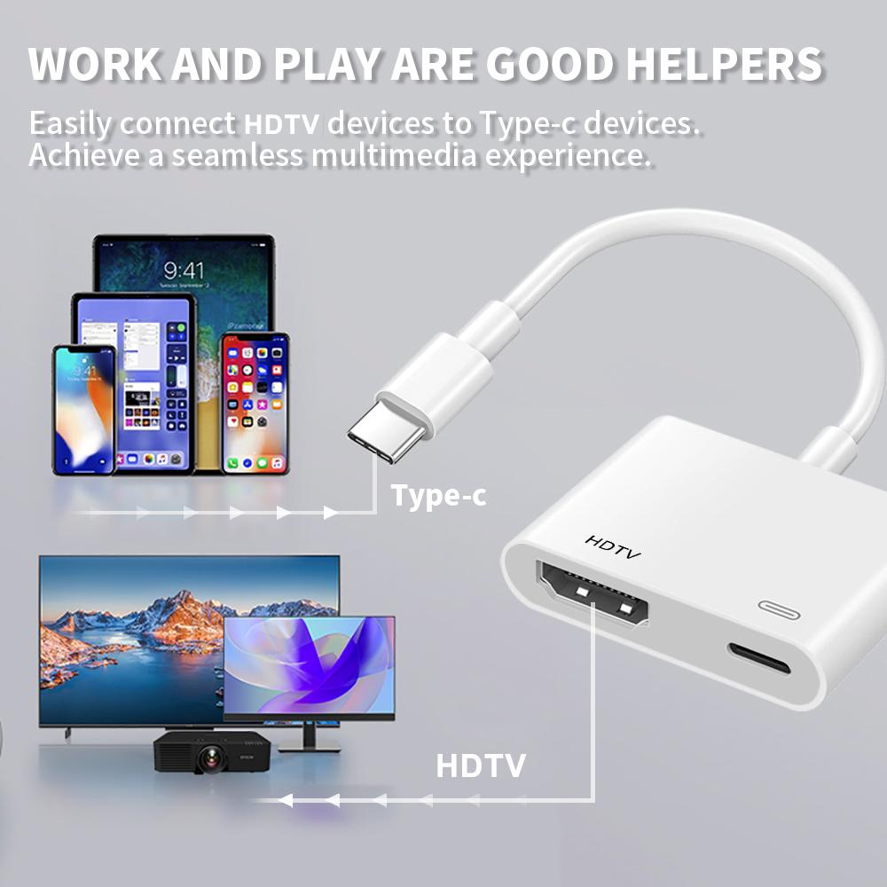 Type-C to HD Adapter with Charging Port 2 in 1 Screen Mirroring Audio Video Sync Converter for TV Monitor Projector