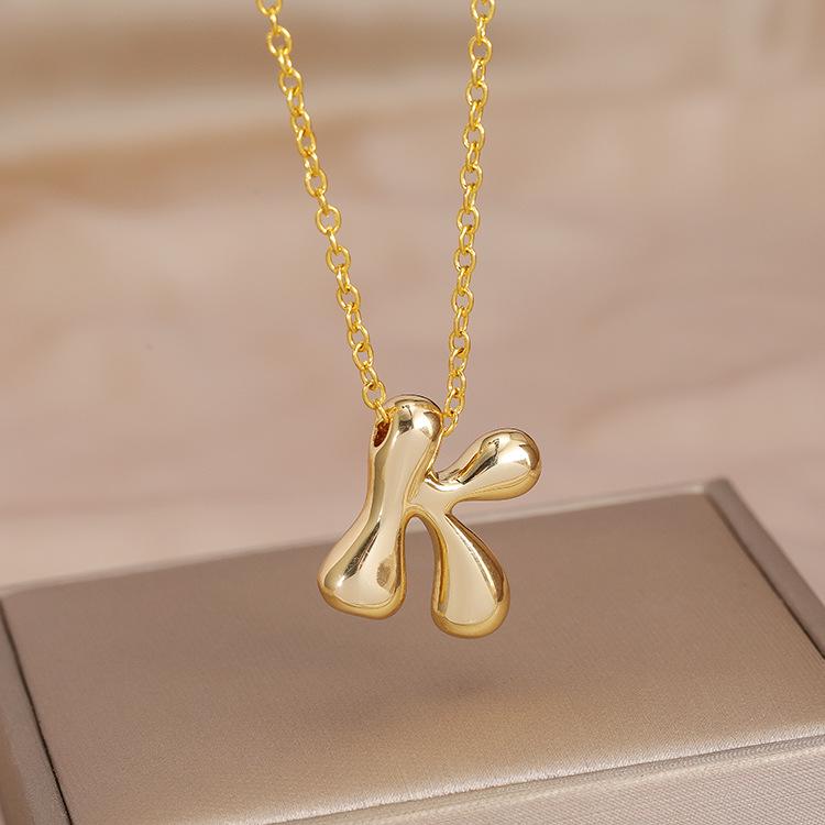 Charming Chubby Brass Polished 26-Letter Silver Pendant Necklace for Women