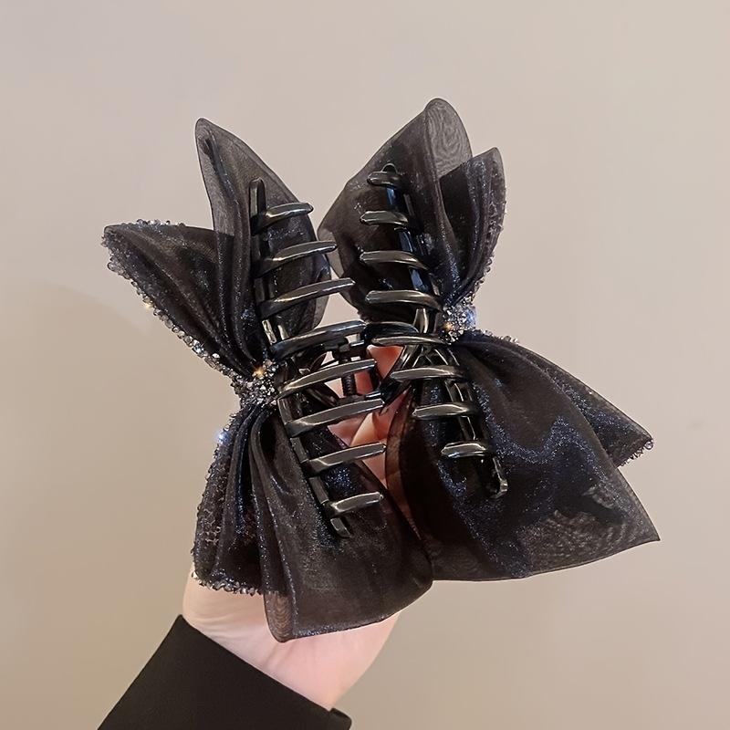 Elegant Rhinestone Bow Shark Hair Claw, Luxury Versatile Large Hair Clip for Daily & Party Occasions