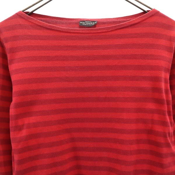 Marimekko Made In Finland Border Pattern 7 Minutes Sleeve Cut S Red Tops Women Used
