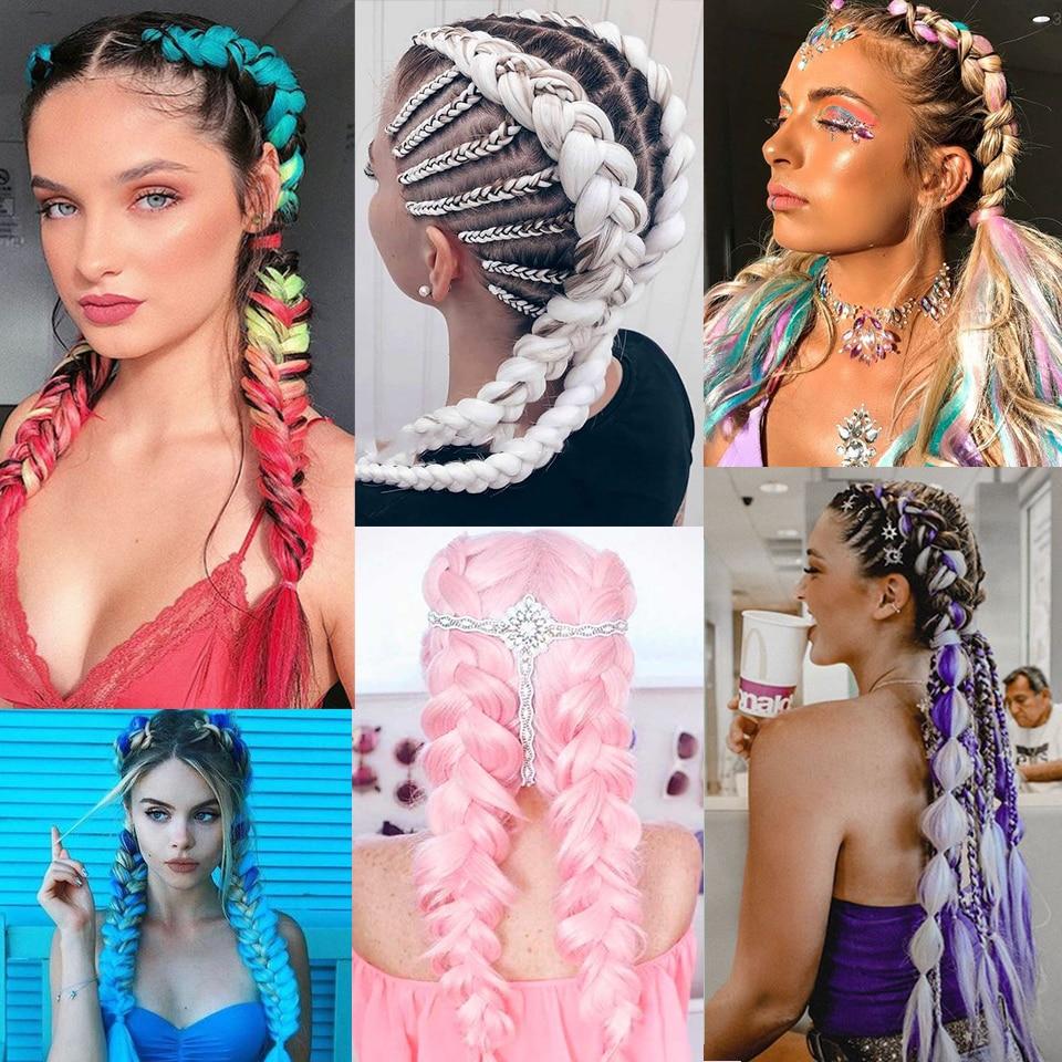 LUPU 60CM Synthetic Hair Extension Big Braid Braid Long Gradient Pink pPurple Blonde Party Wig Hair Extension Braid