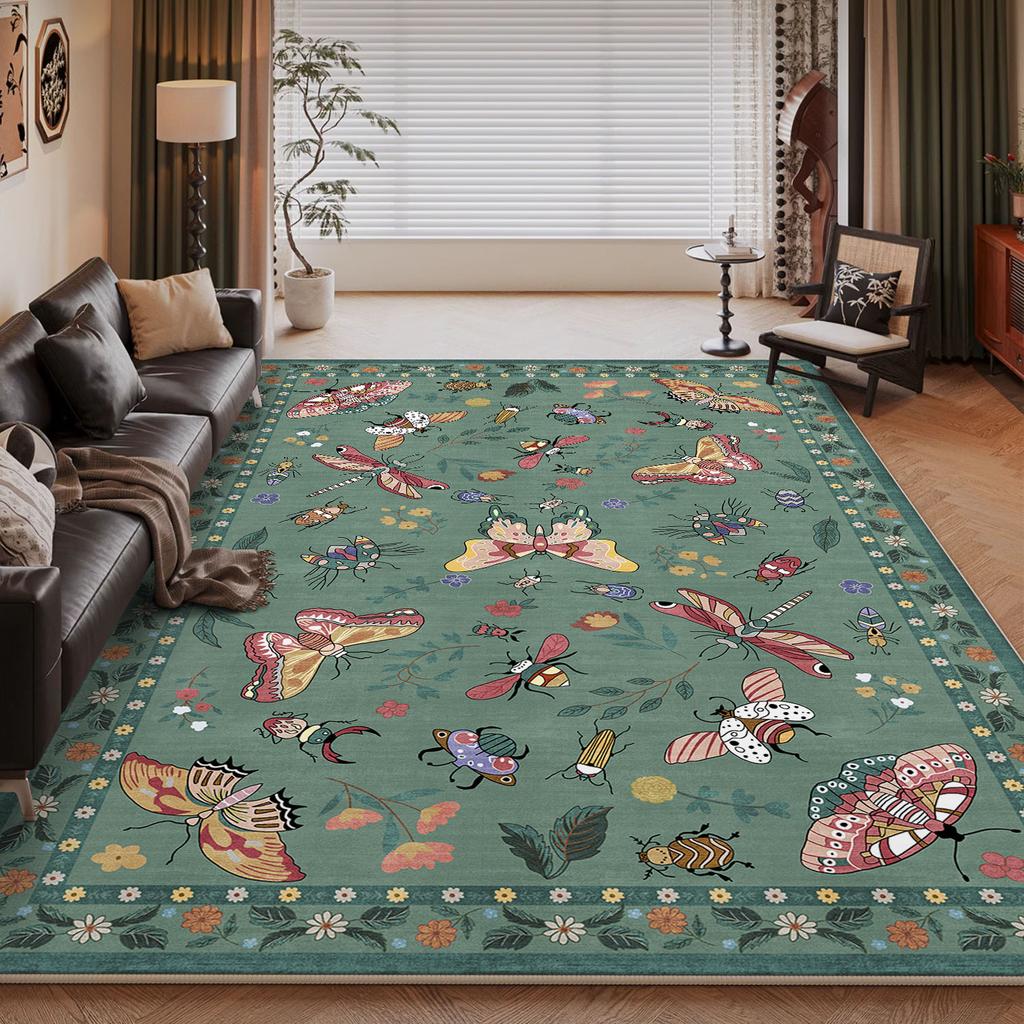 Retro Style Living Room Decoration Large Carpet Plant Flower Printed Carpet Sofa Bedroom Bedside Non Slip Foot Pad