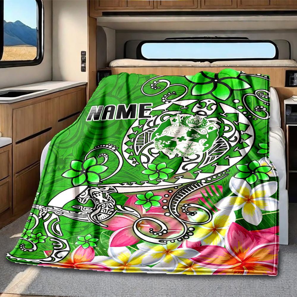 Tropical Floral Pattern Customize Your Name Rv Blanket Soft Lightweight All Season Multi Purpose Throw For Travel Camping Picnics Sofas Rvs Beds