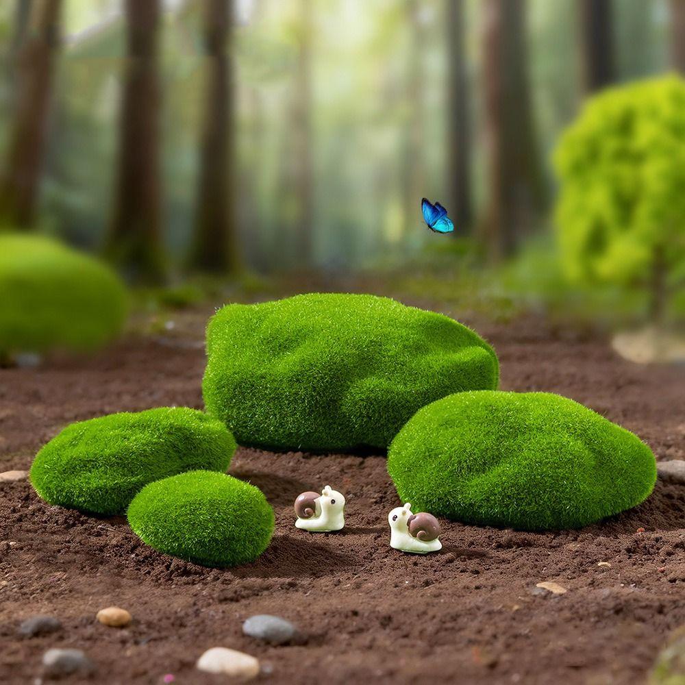 2/4/6/10PCS Flocking Foam Artificial Moss Rocks Green Miniature Figurine  Landscape Making