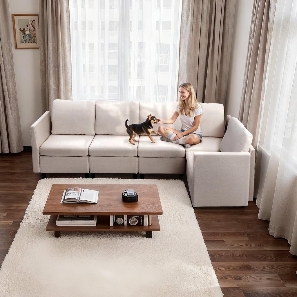 Modular Sectional Sofa, Modern 5-Seater Modular Sofa with Hidden Storage, Cloud Sectional Couch with High Rebound Sponge, Solid Wood Frame Upholstered