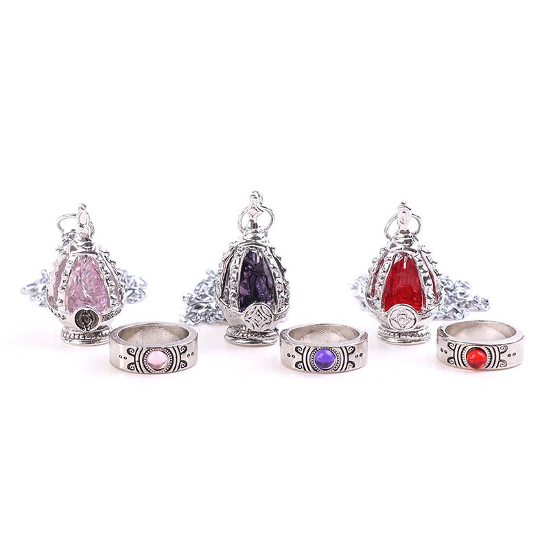 2Pcs/Set Anime Magica Cosplay Gem Necklace Pendant Ring Set Gift Party Prop