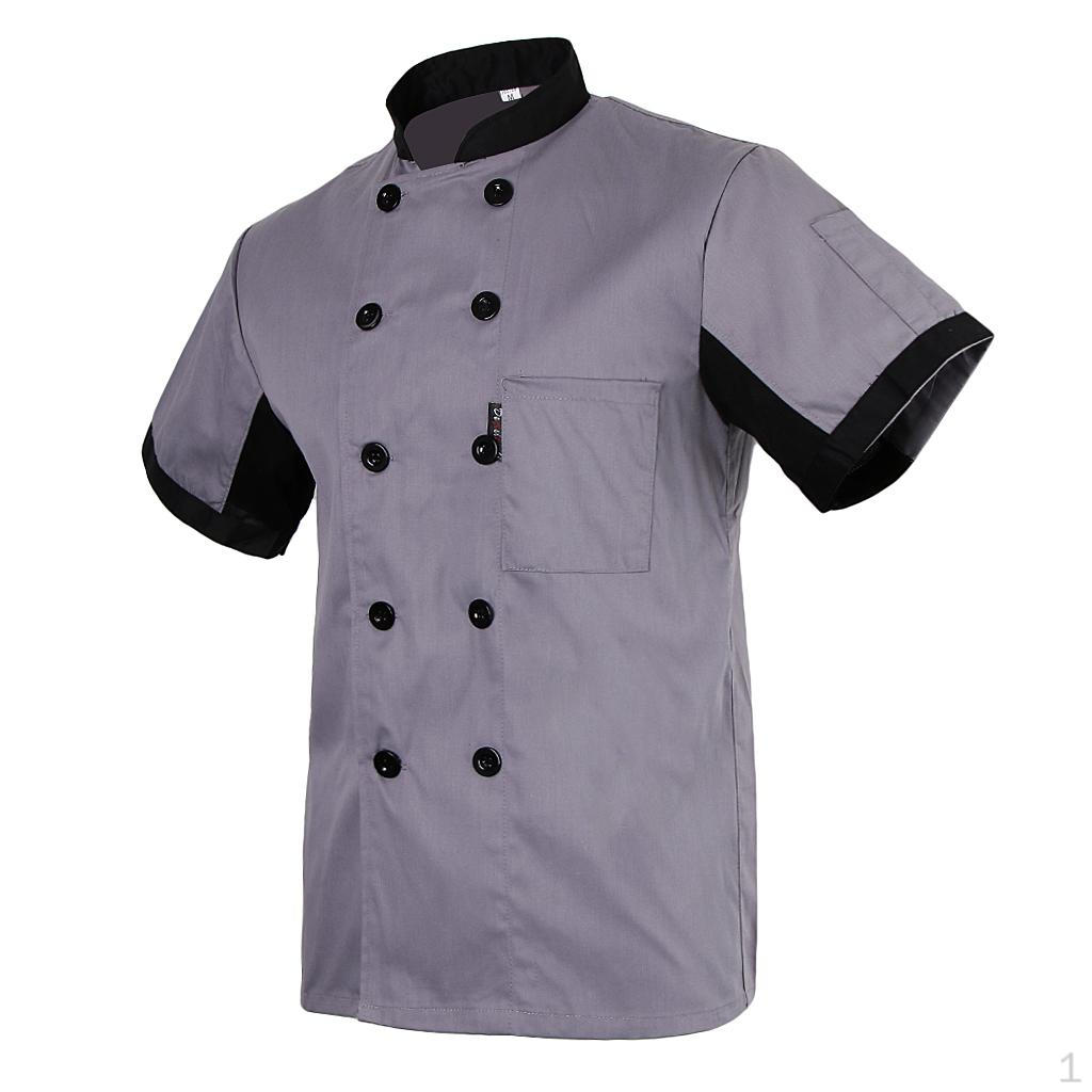 Unisex Chef Jacket Coat Food Service Bakery Uniform Short Sleeves