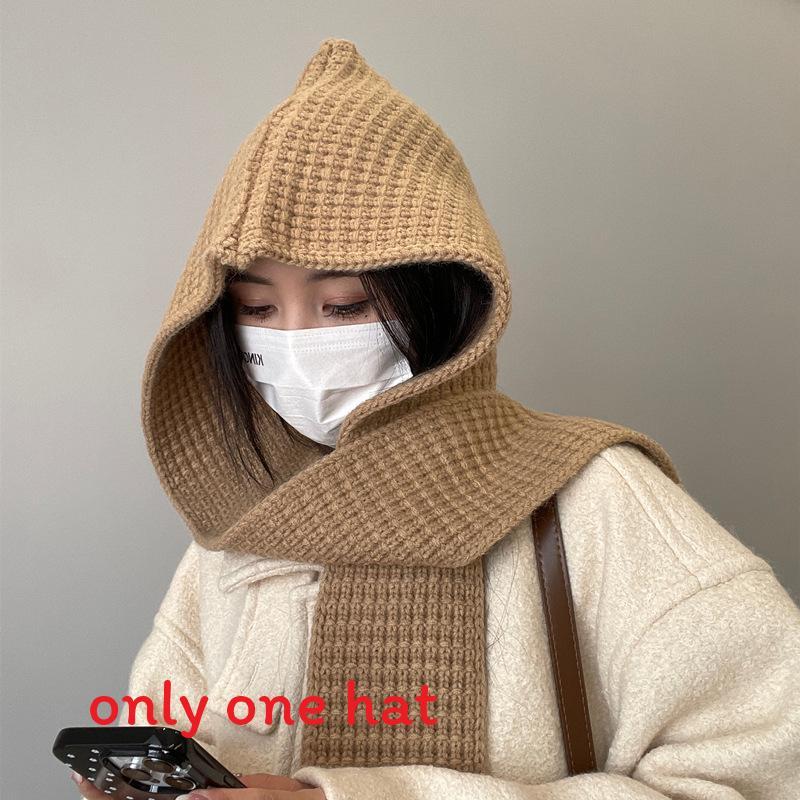 

Cozy Knitted Hat And Scarf Integrated Design With Bow Detail For Fall And Winter Wear