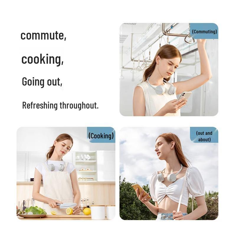 Ji Su Portable Wearable Neck Fan - Low Noise, Leafless, USB Rechargeable