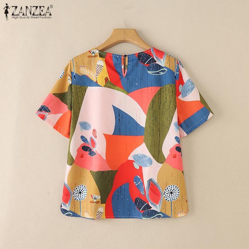 ZANZEA Women Summer Casual Round Neck Printing Short Sleeve T-Shirts