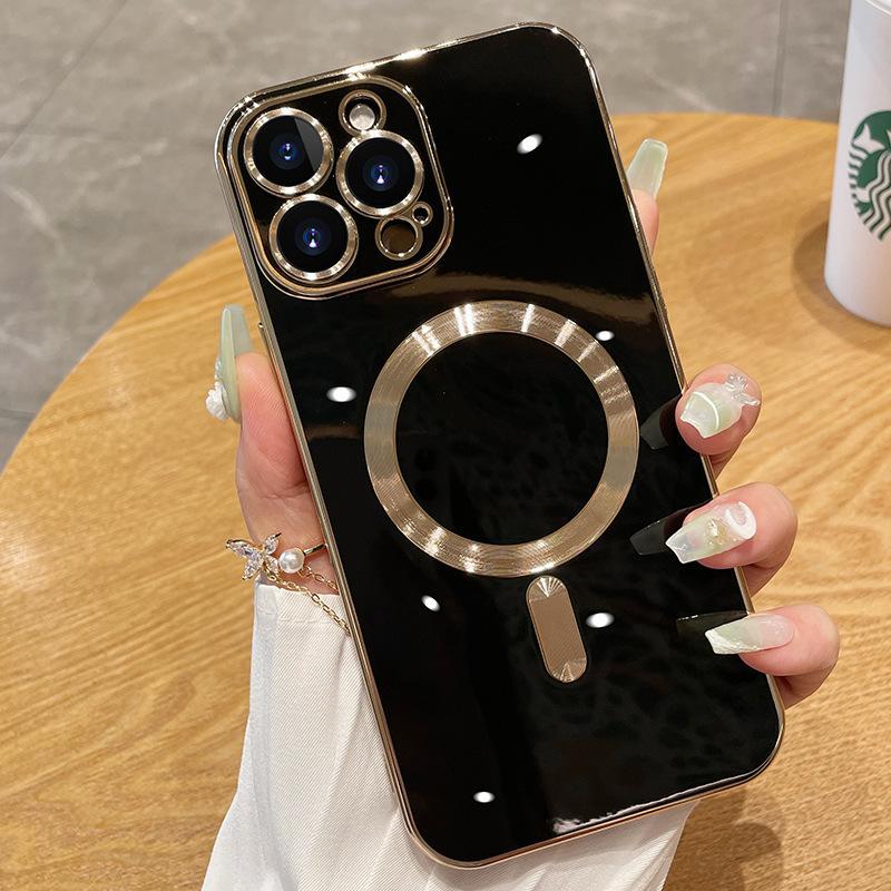 Suitable for Iphone16Pro Magnetic Phone Case, Electroplated Solid Color Apple 15 Full Cover Anti-drop 14 Protective Case