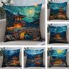 Korea Foguo Temple Pillow Case Plush Fabric Soft Double Sided Print Home Sofa High Quality Cushion Cover Throw
