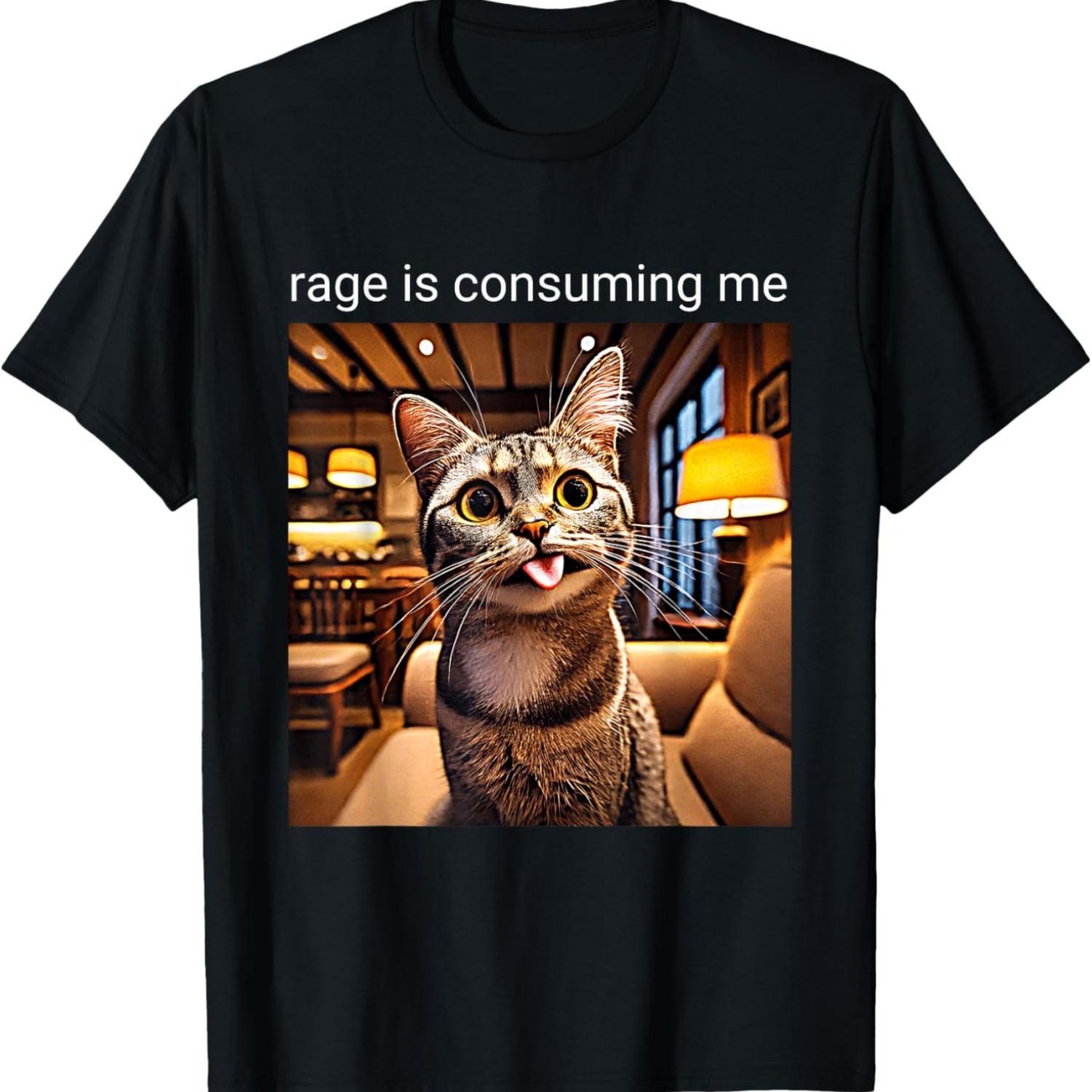 Funny Rage Is Consuming Me Silly Staring Cat Meme T-Shirt(1) S