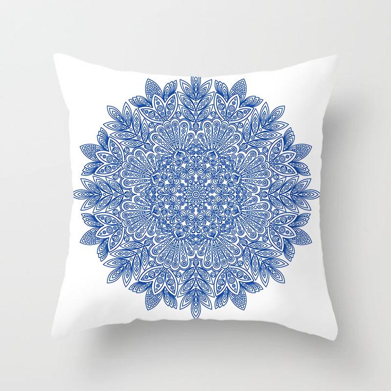 Peach Skin Pillowcase Blue and White Porcelain Geometric Print Abstract Sofa Cushion Cover Office Waist Pillow Cover
