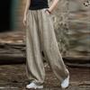 Elegantní dámské bavlněné lněné pytlovité cargo kalhoty Vintage elastický pas jóga kalhoty volné ležérní dlouhé široké nohavice nadměrné oblečení