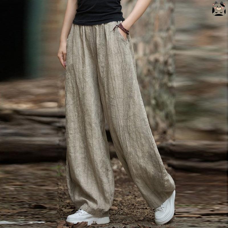 Elegantní dámské bavlněné lněné pytlovité cargo kalhoty Vintage elastický pas jóga kalhoty volné ležérní dlouhé široké nohavice nadměrné oblečení