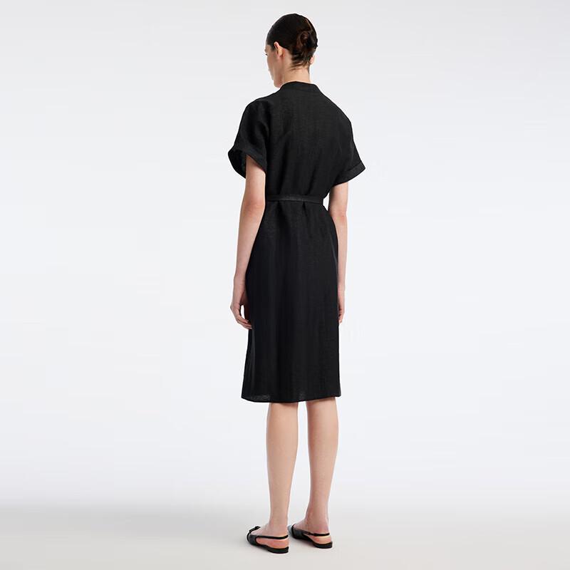 GOELIA Women's Black Mulberry Silk Tie-Waist Midi Dress