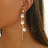 Floral Dangle Earrings with Long Tassels Lightweight Metal Alloy Stud Earrings for Women Elegant Design Fashion Jewelry Accessories