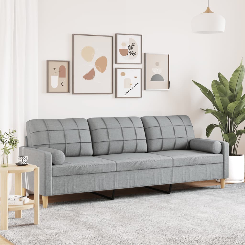 Vidaxl 3-Osobowa Sofa Z Poduszkami, Jasnoszara, 210 Cm, Obita Tkaniną