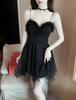 Sultry Mesh Deep V Fur Collar A-line Dress with Irregular Hem