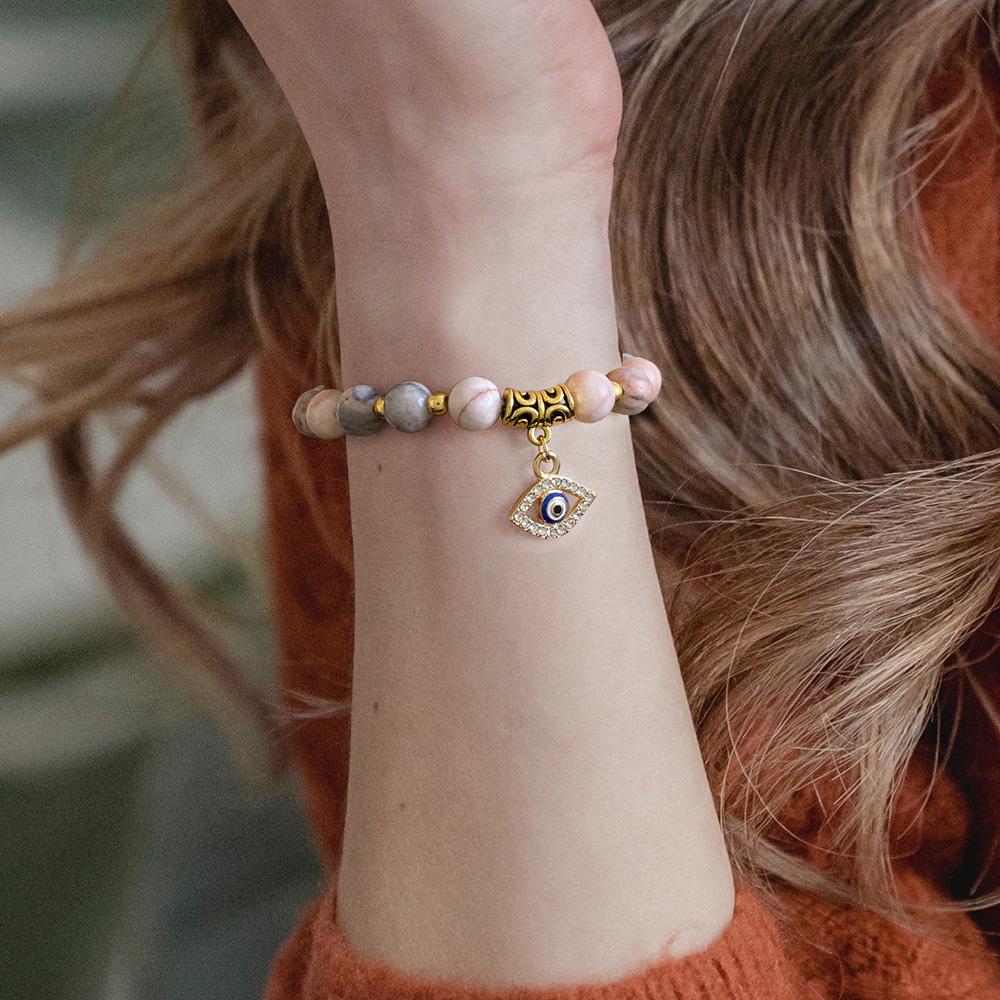 Lucky Turkish Evil Eye Pendant Beads Bracelet Handmade Natural Stone Charm Elastic Bangles Men Women Fashion Yoga Energy Jewelry