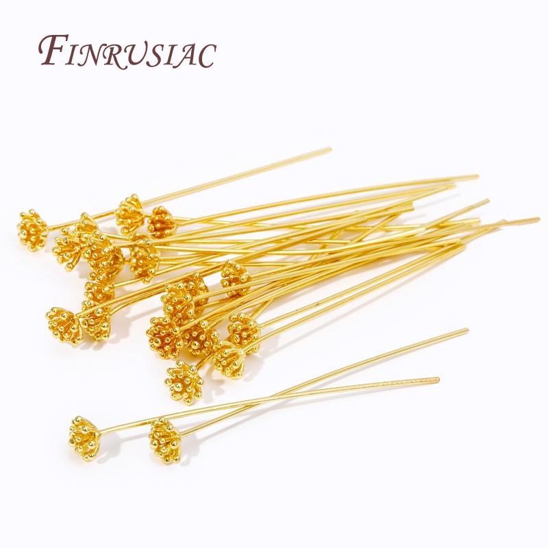 5/10Pcs 18K Gold Plated Flower Shaped Flat Pins For Beads,High Quality Pins For DIY Handmade Jewellery Making Accessories