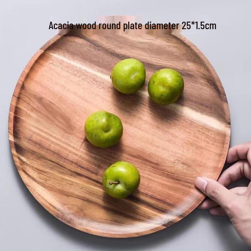 Qinkai Acacia Wood Round Plate Set